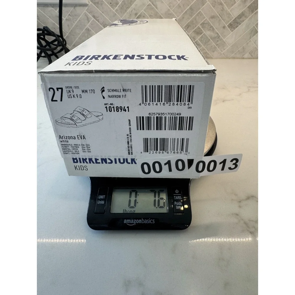 Birkenstock‎ Arizona EVA Sandals Kids Youth Size 9 27 White Double Strap Slides